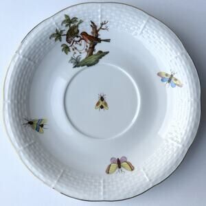 Herend Porcelain Rothschild Bird 743 Cream Soup Bowl Saucer Plate 7 1/4"